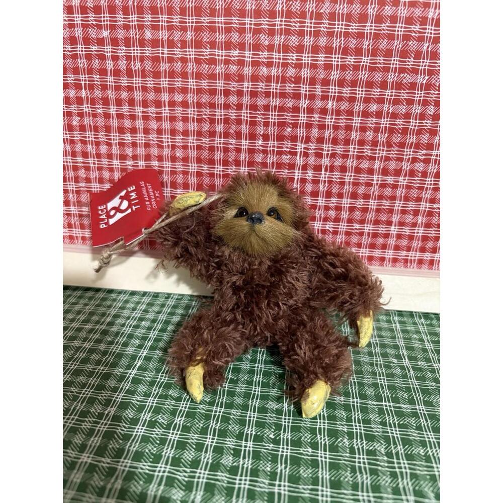 Place &‎ Time Plush Sloth Christmas Ornament Hanging Fur Animal Decor New w/ Tag